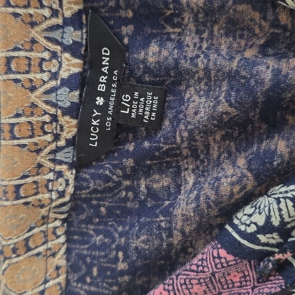 Lucky Brand Womens Ruffled VNeck Top Abstract Multi Color Modal Blend Size Large - Picture 14 of 16